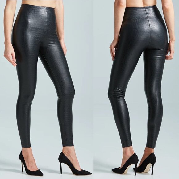 Commando Faux Leather Croc Leggings Black Size S Animal snake embossed textured - Picture 1 of 9